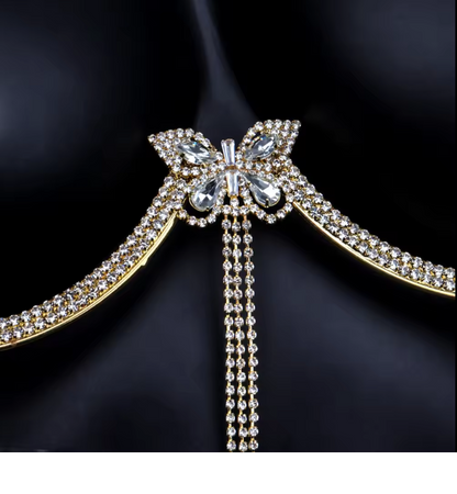 Celestia Butterfly Crystal Bra Chain - Gold
