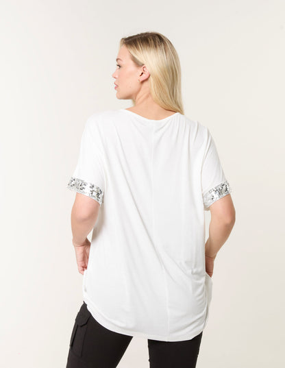 Sequin Trim Oversized Top