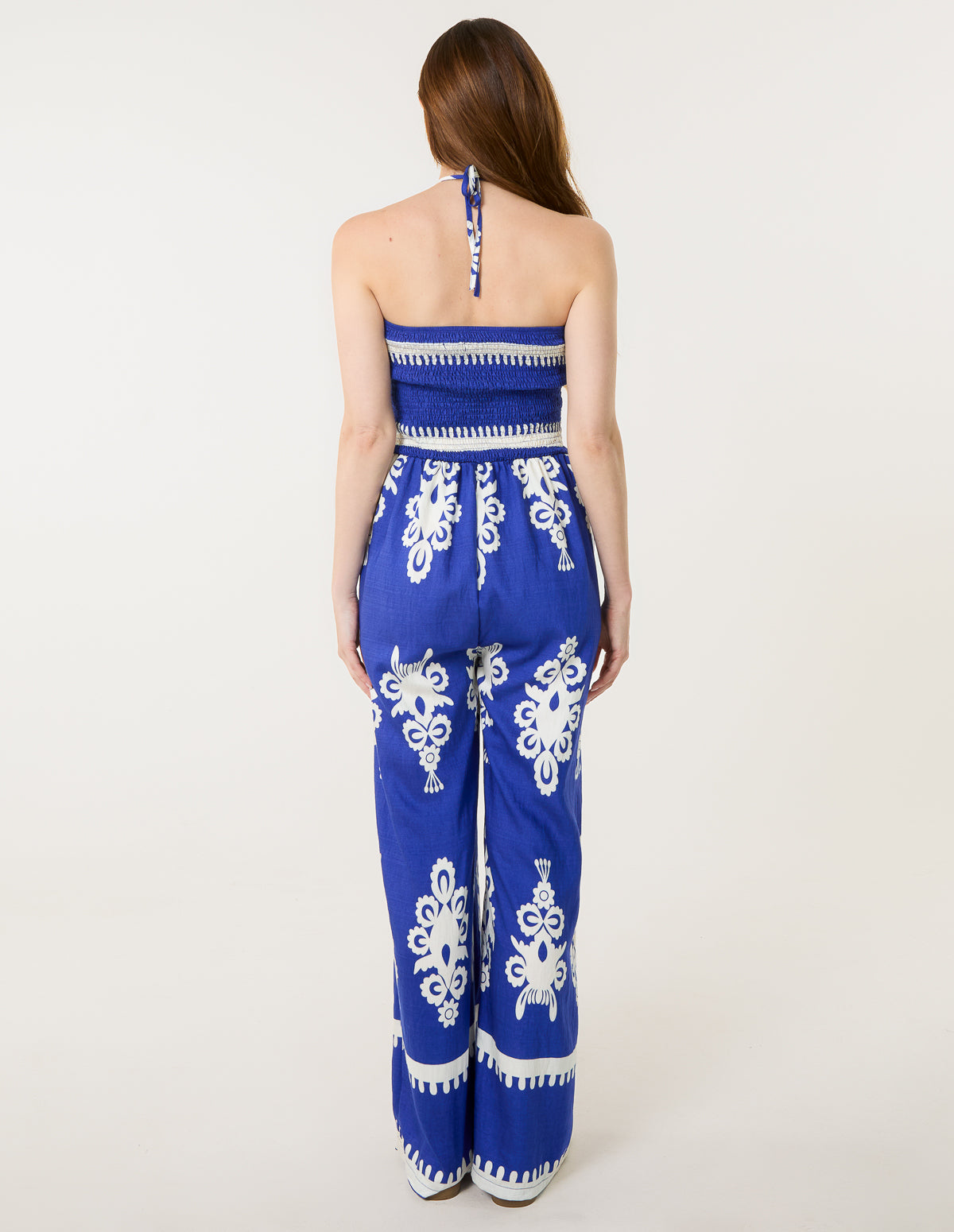 Halter Neck Shirred Waist Jumpsuit