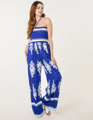 Halter Neck Shirred Waist Jumpsuit