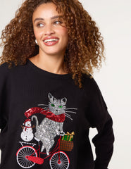 Christmas Cat On A Bike Jumper