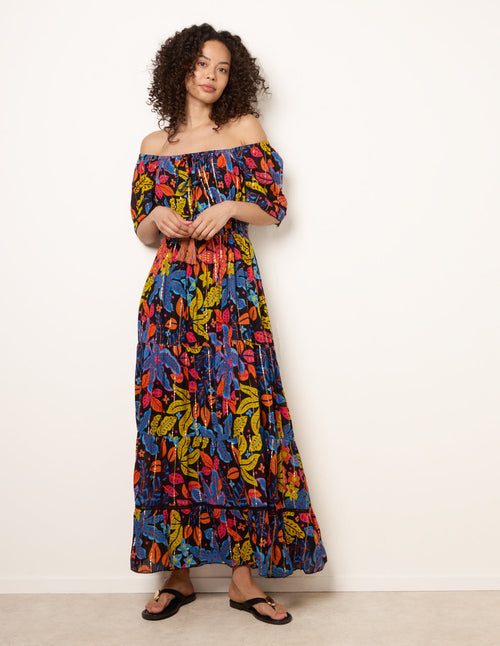 Bardot Tassel Tie Tiered Maxi Dress