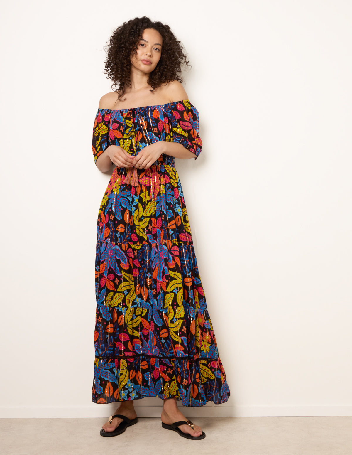 Bardot Tassel Tie Tiered Maxi Dress
