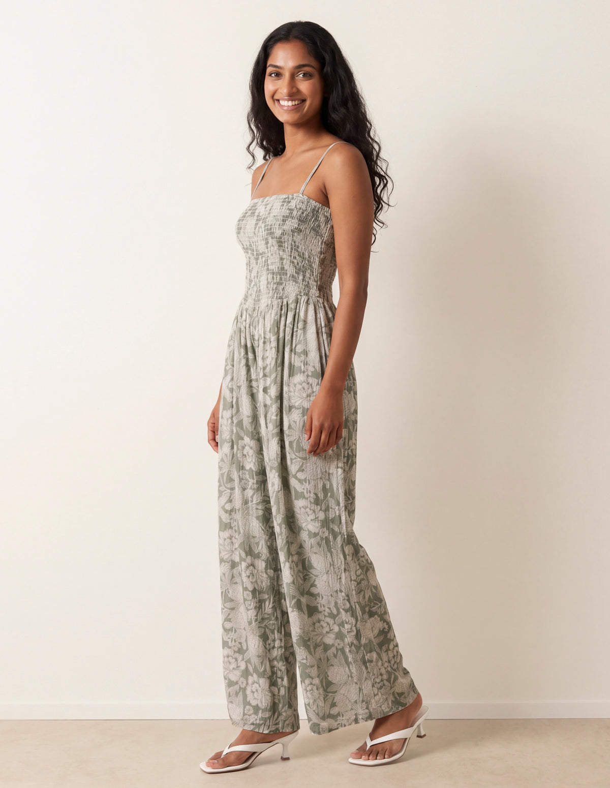 Crinkle Shirred Strappy Jumpsuit
