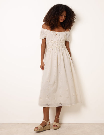 Broderie Front Tie Midi Dress