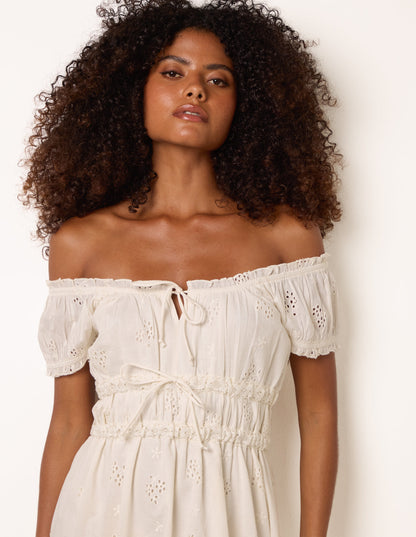Broderie Front Tie Midi Dress