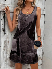 Patchwork Scoop Neck Denim Tank Dress