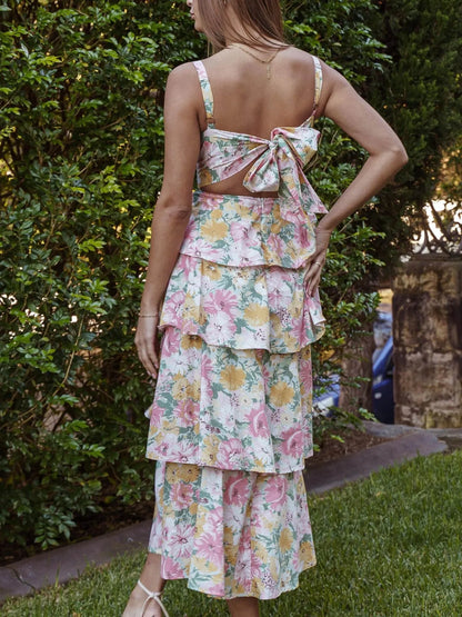 Floral Layered Ruffle Maxi Dress