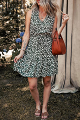 Boho Floral Print V Neck Tunic Sleeveless Dress