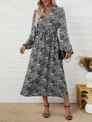 Paisley Print Long Sleeve Midi Dress