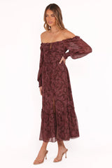Keziah Long Sleeve Maxi Dress - Burgundy Paisley