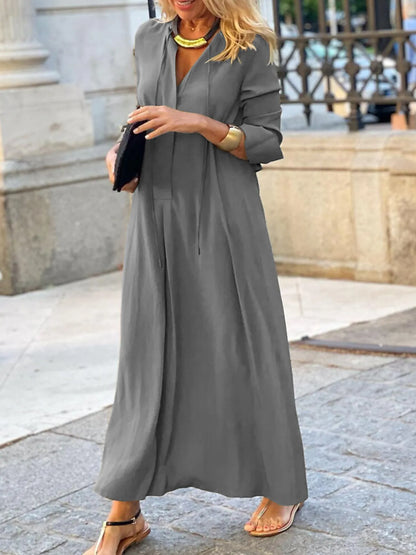 Full Size Solid Color Maxi Shirt Dress Plus Size