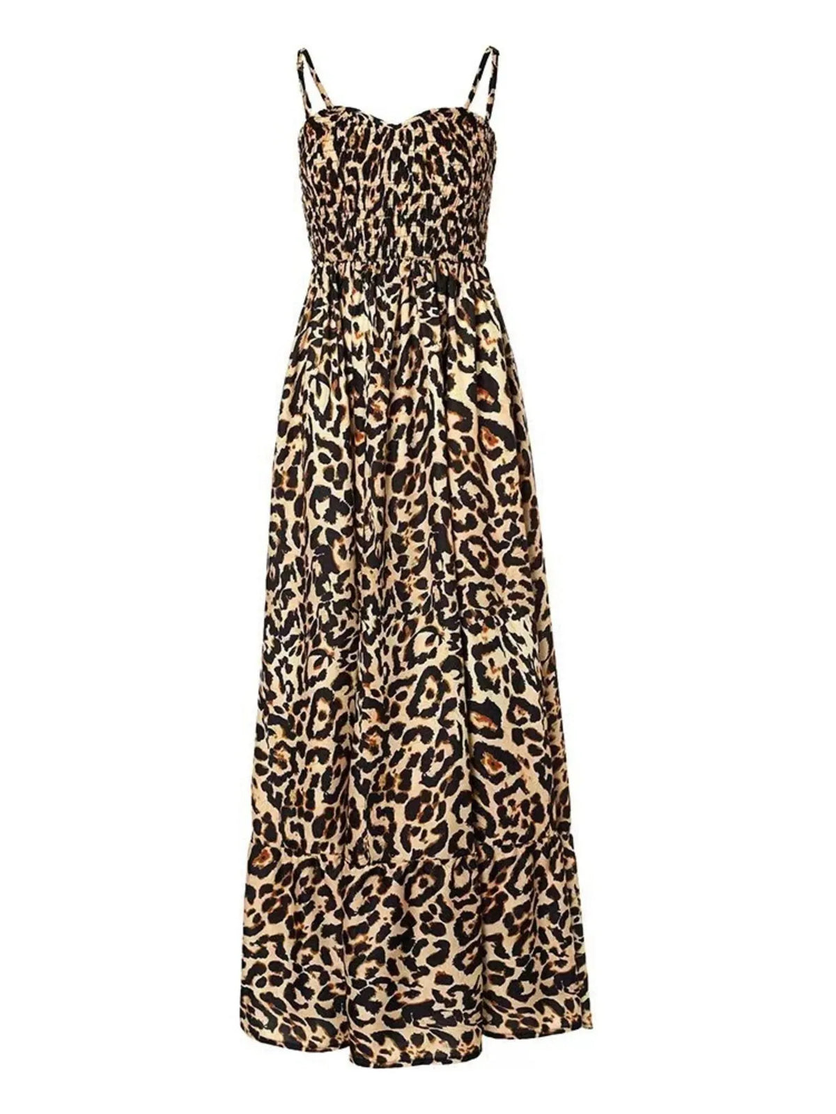 Full Size Leopard Print Spaghetti Strap Maxi Dress Plus Size