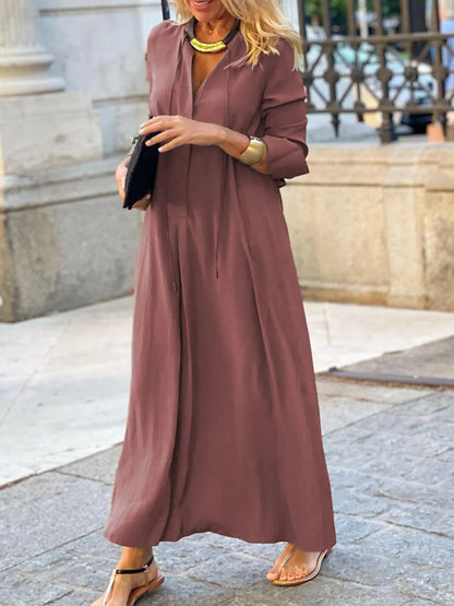 Full Size Solid Color Maxi Shirt Dress Plus Size