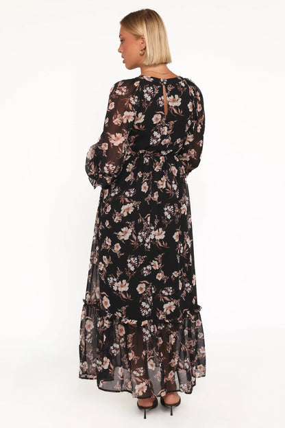 Evian Long Sleeve Maxi Dress - Black Floral