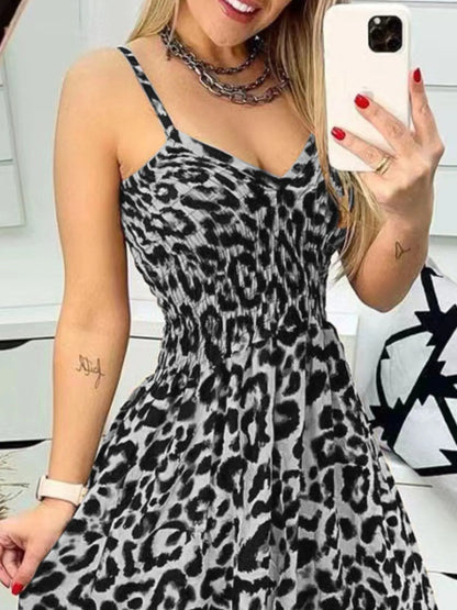 Full Size Leopard Print Spaghetti Strap Maxi Dress Plus Size