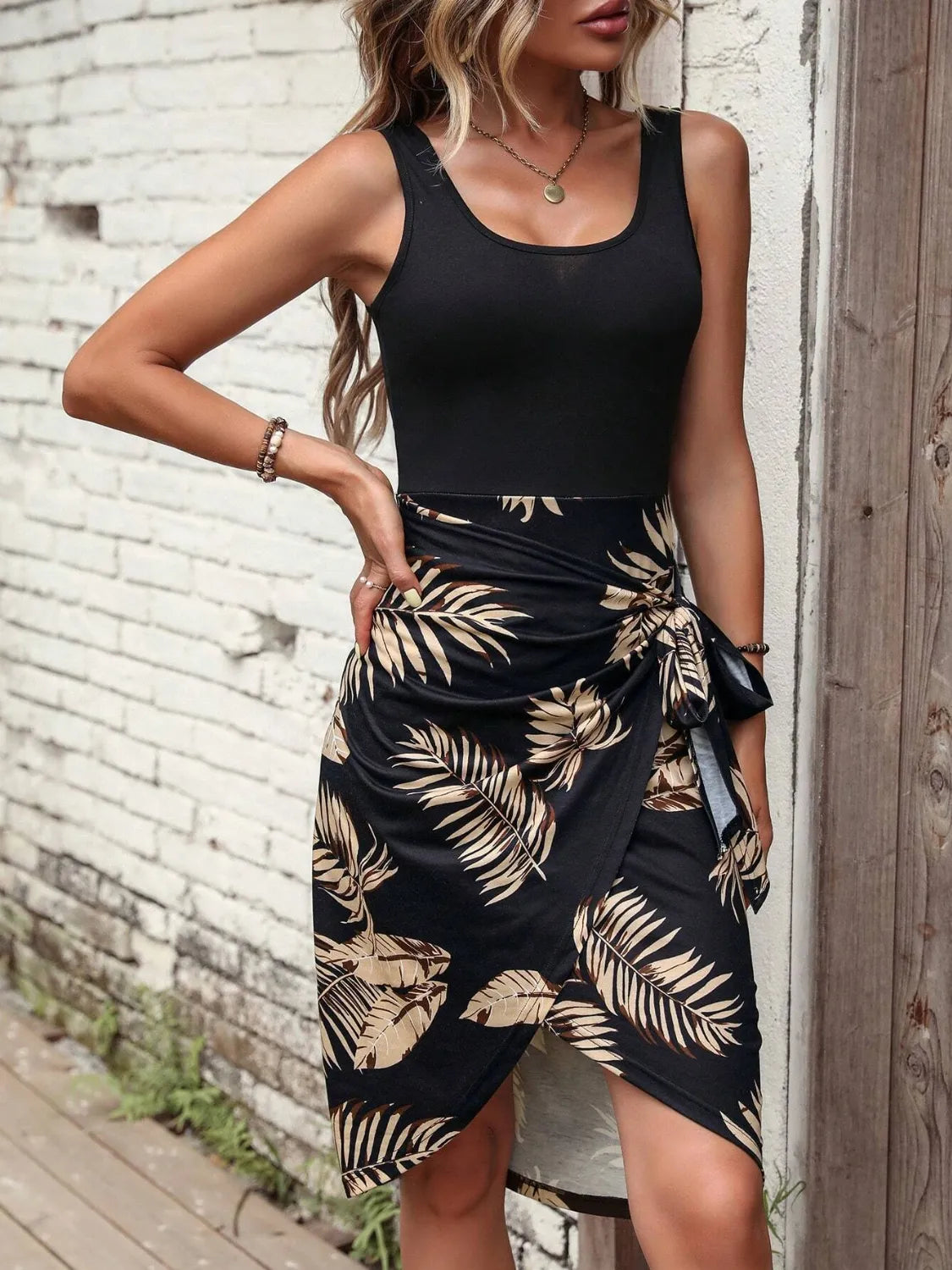 Printed Wide Strap Tank Dress