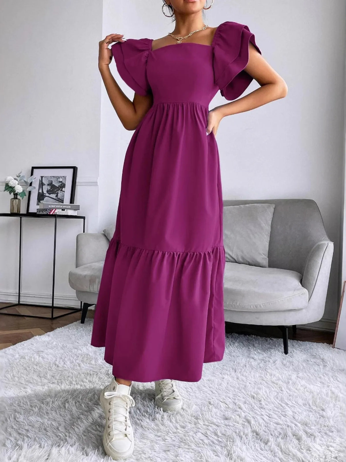 Tiered Square Neck Maxi Dress