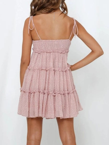 Printed Tie-Strap Tiered Mini Dress