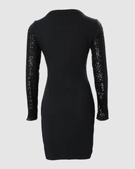 Christmas Wine Glass Print Contrast Sequin Bodycon Dress