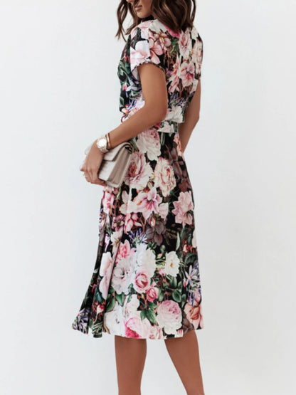 Floral Short Sleeve Midi Dress