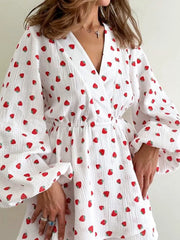 Strawberry Print Long Sleeve Mini Dress