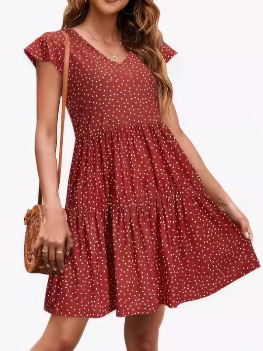 Polka Dot Ruffle Sleeve V-Neck Mini Dress