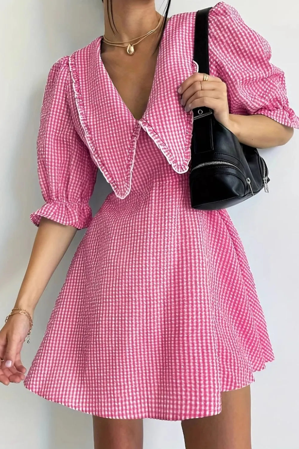 Gingham Puff Sleeve Mini Dress