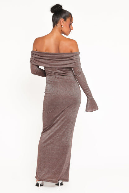 Oraton Off Shoulder Maxi Dress - Brown
