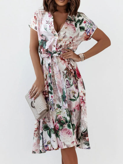 Floral Short Sleeve Midi Dress