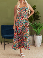 Floral Print Thin Straps High Waist Maxi Dress