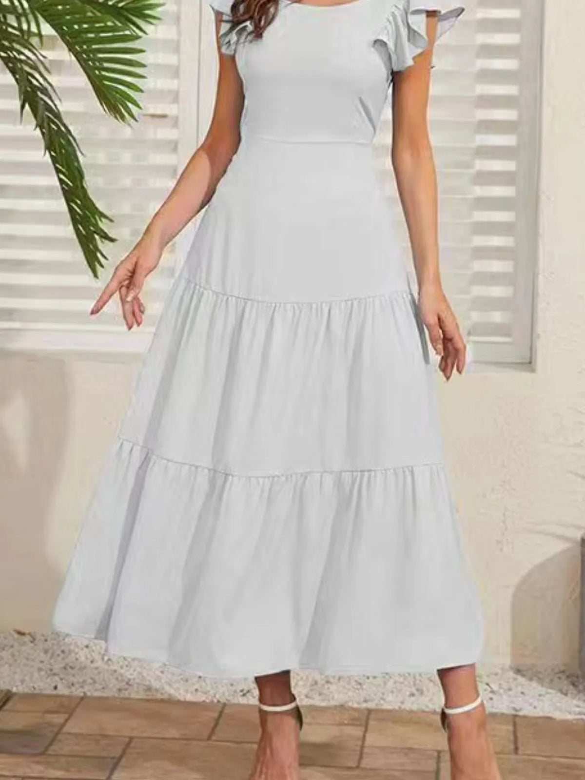 Flutter Sleeve Cutout Summer Midi Dress