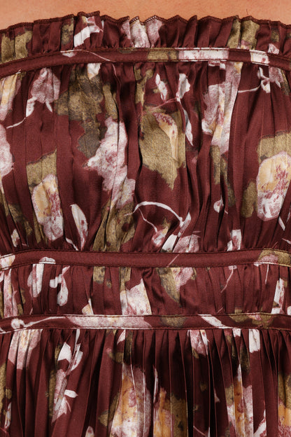 Angelique Strapless Maxi Dress - Brown Floral