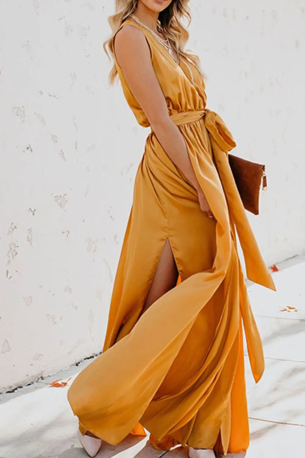 Surplice Tie Waist Maxi Dress