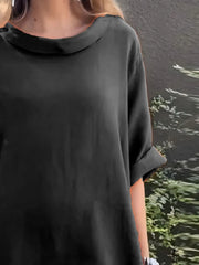 Full Size Casual Loose Fit Round Neck Midi Dress Plus Size