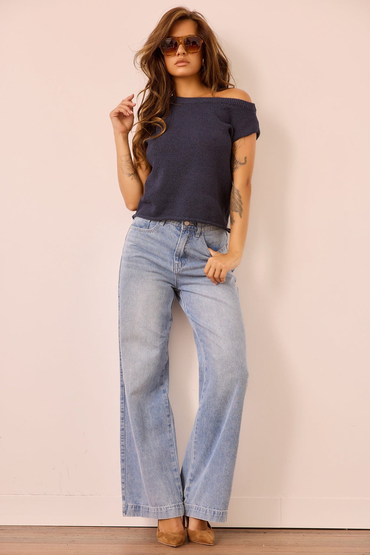 Dance In The Sun Knit Top - Navy