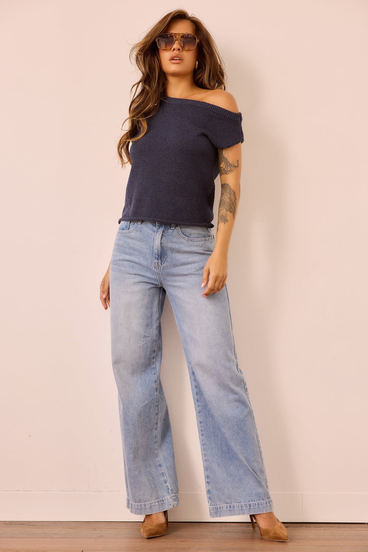 Dance In The Sun Knit Top - Navy
