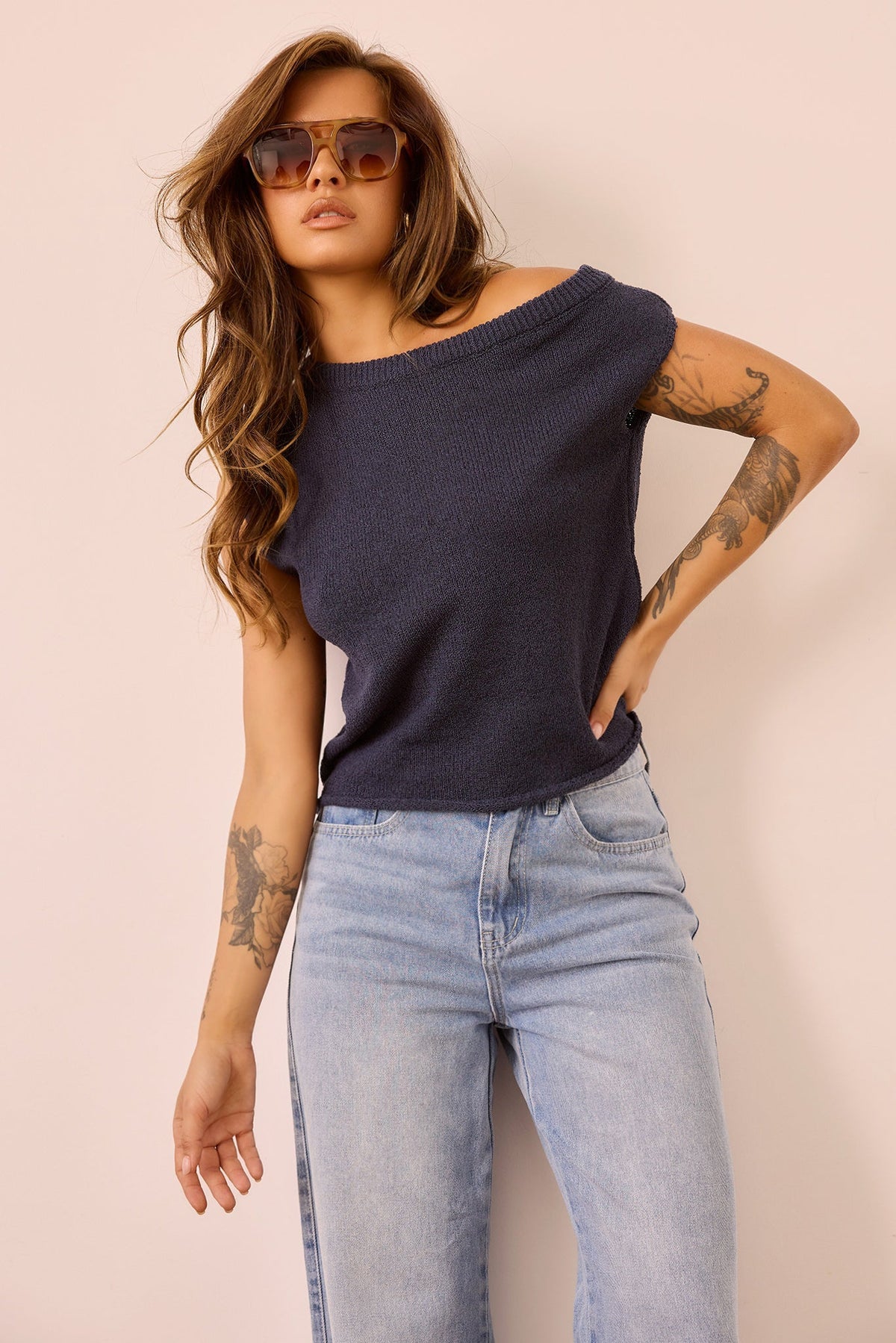 Dance In The Sun Knit Top - Navy