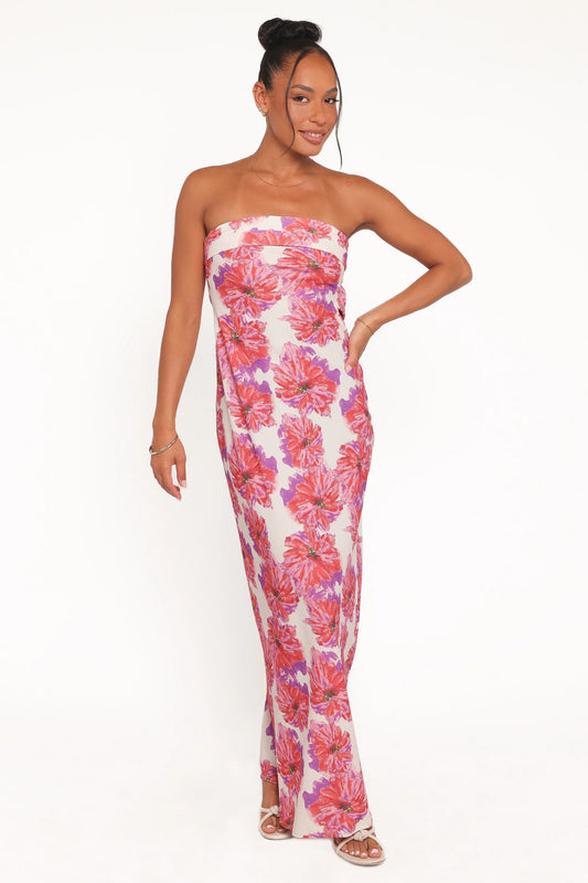 Remmie Strapless Maxi Dress - Pink Floral