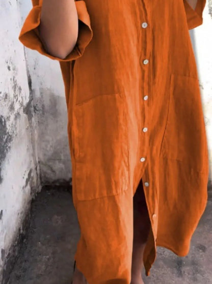 Full Size Casual Linen Button-Down Shirt Dress Plus Size