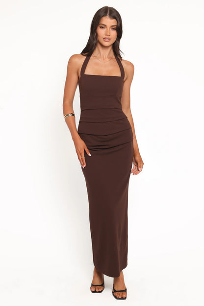 Ongelique Halterneck Maxi Dress - Brown