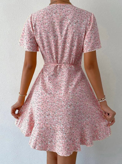 Floral Flutter Sleeve Wrap Mini Dress