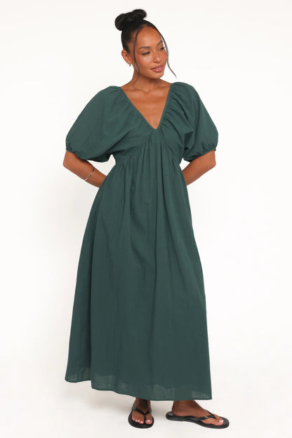 Sullivan Puff Sleeve Maxi Dress - Forest Green