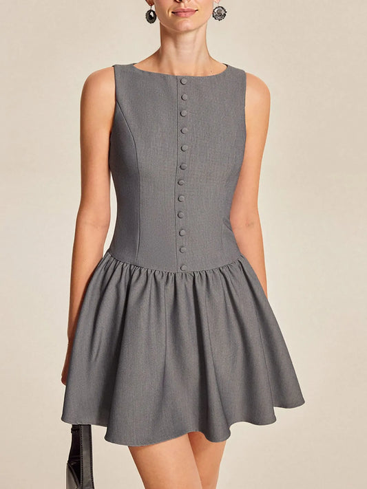 Round Neck Sleeveless Ruffled Mini Dress