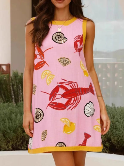 Lobster Print Sleeveless Summer Tank Dress