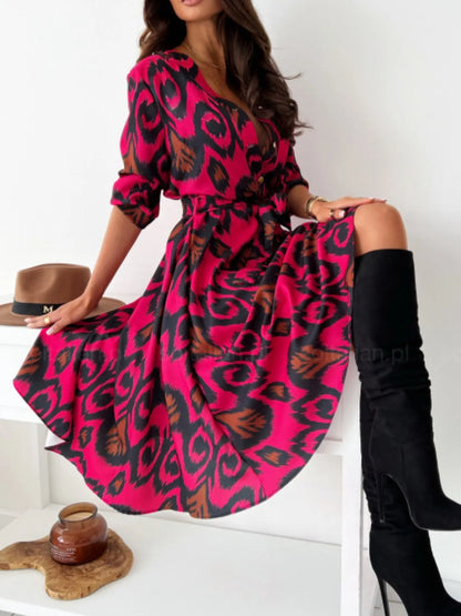 Printed Tie Waist Midi Dress