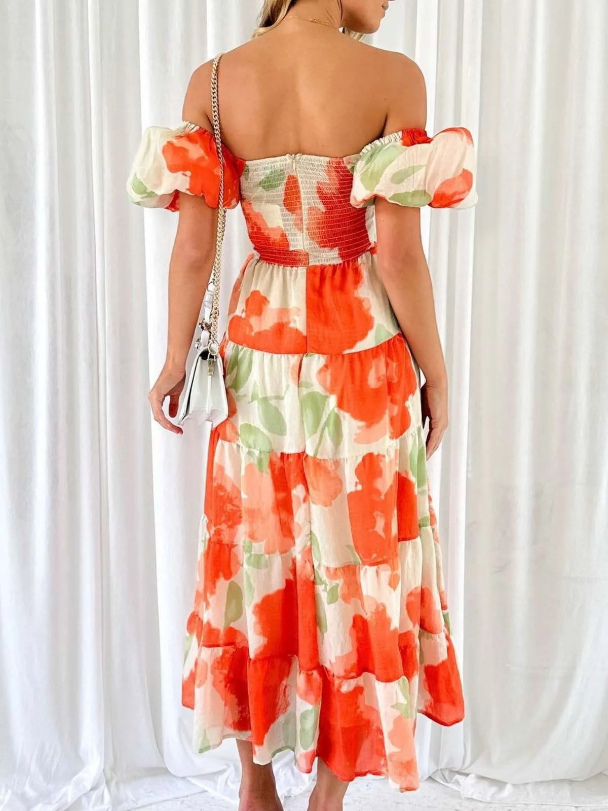 Off-Shoulder Floral Tiered Dress with Ruffle Details
