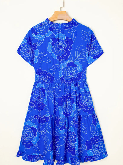 Ruffled Hem Short Sleeve Flowy Mini Dress