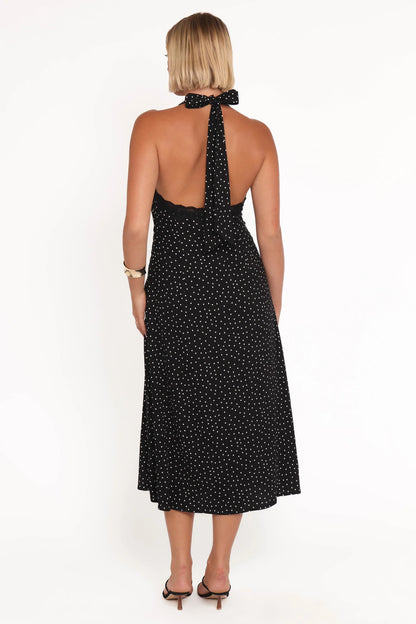 Stasia Maxi Halter Dress - Black White