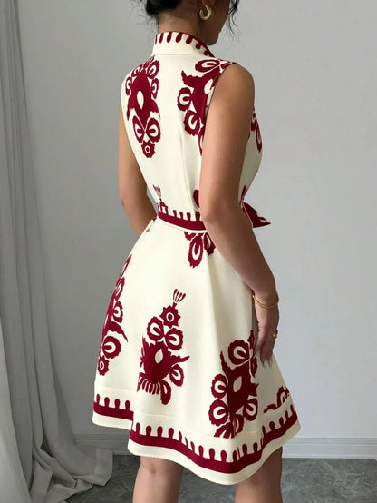 Printed Sleeveless Button Front Dress